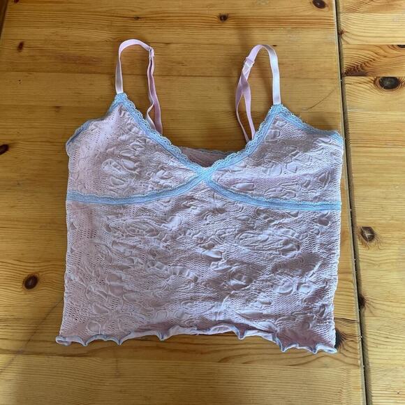 Y2K Urban Outfitters Women Pink and Purple Lace Fairy Soft Girl Tank Crop-top XL - Picture 1 of 3